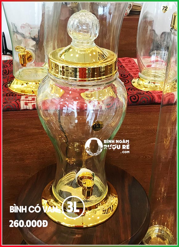 B&igrave;nh thủy tinh ng&acirc;m rượu s&acirc;m 3L c&oacute; v&ograve;i (van)
