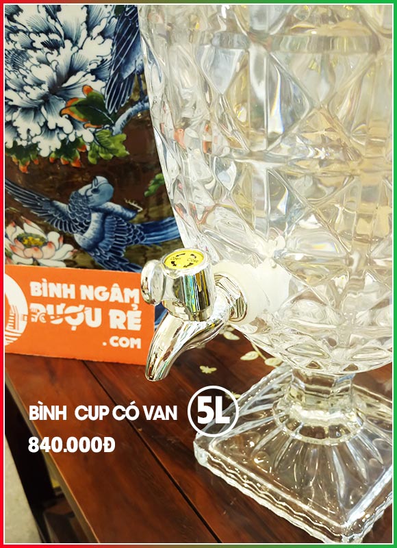 B&igrave;nh ng&acirc;m rượu 5L h&igrave;nh Cup - B&igrave;nh rượu thủy tinh đẹp